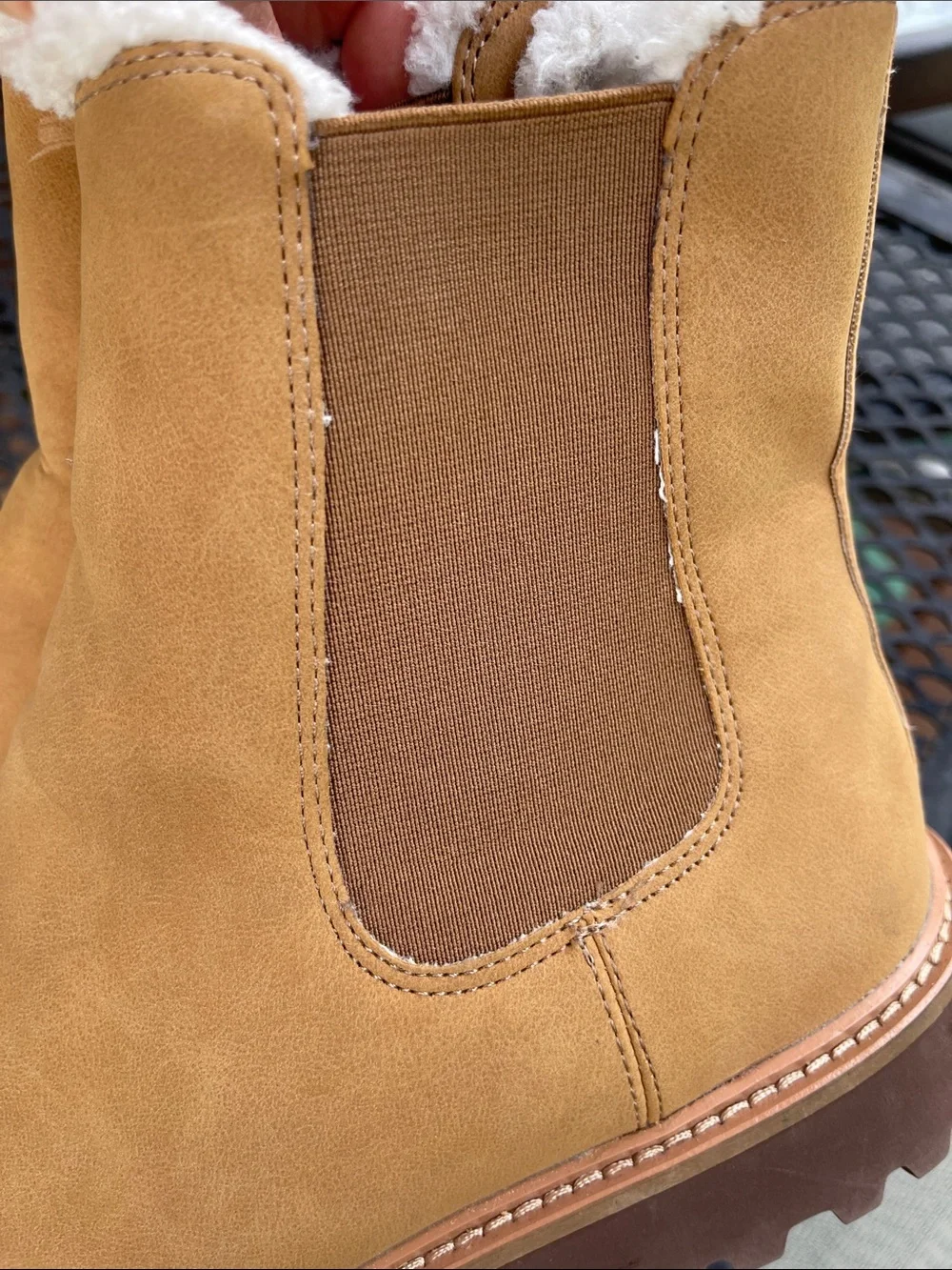 J. Crew Tan Chelsea Ankle Boots with Shearling Collar, faux leather